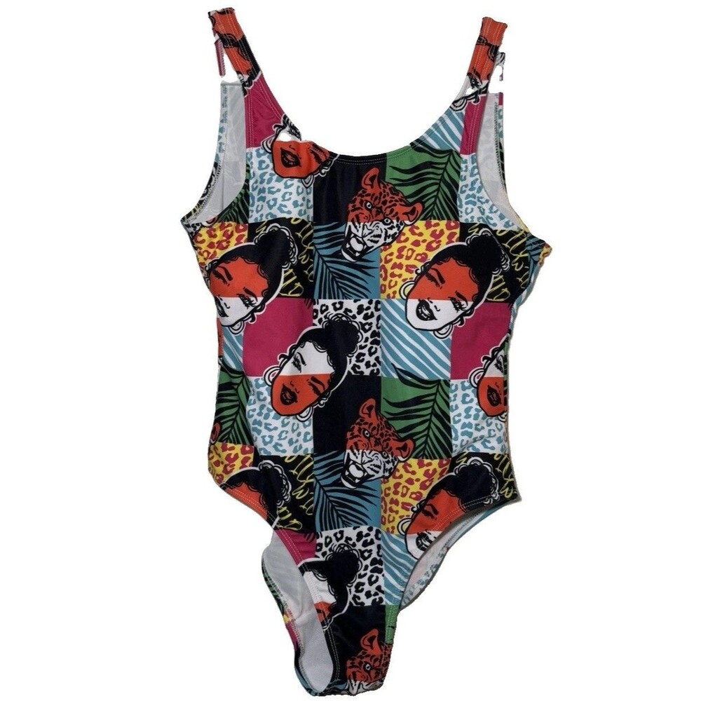Izzy & Liv One Piece Swimsuit Women’s L Pop Art Jaguar Graphic Tropical Print
